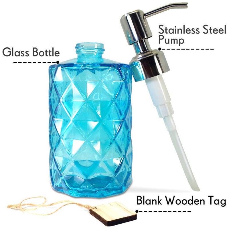 JASAI Diamond Design Soap Dispenser with 304 Rust Proof Stainless Steel Soap Pump, 12 Ounce Kitchen Soap Dispenser for Bathroom, Hand Soap, Dish Soap (Clear Blue). - Image 2
